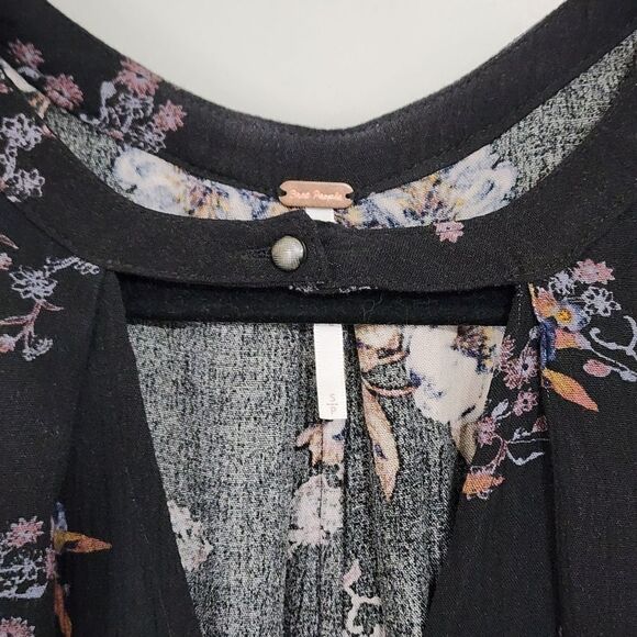 Free People black floral print swing dress Sz S - Picture 3 of 6